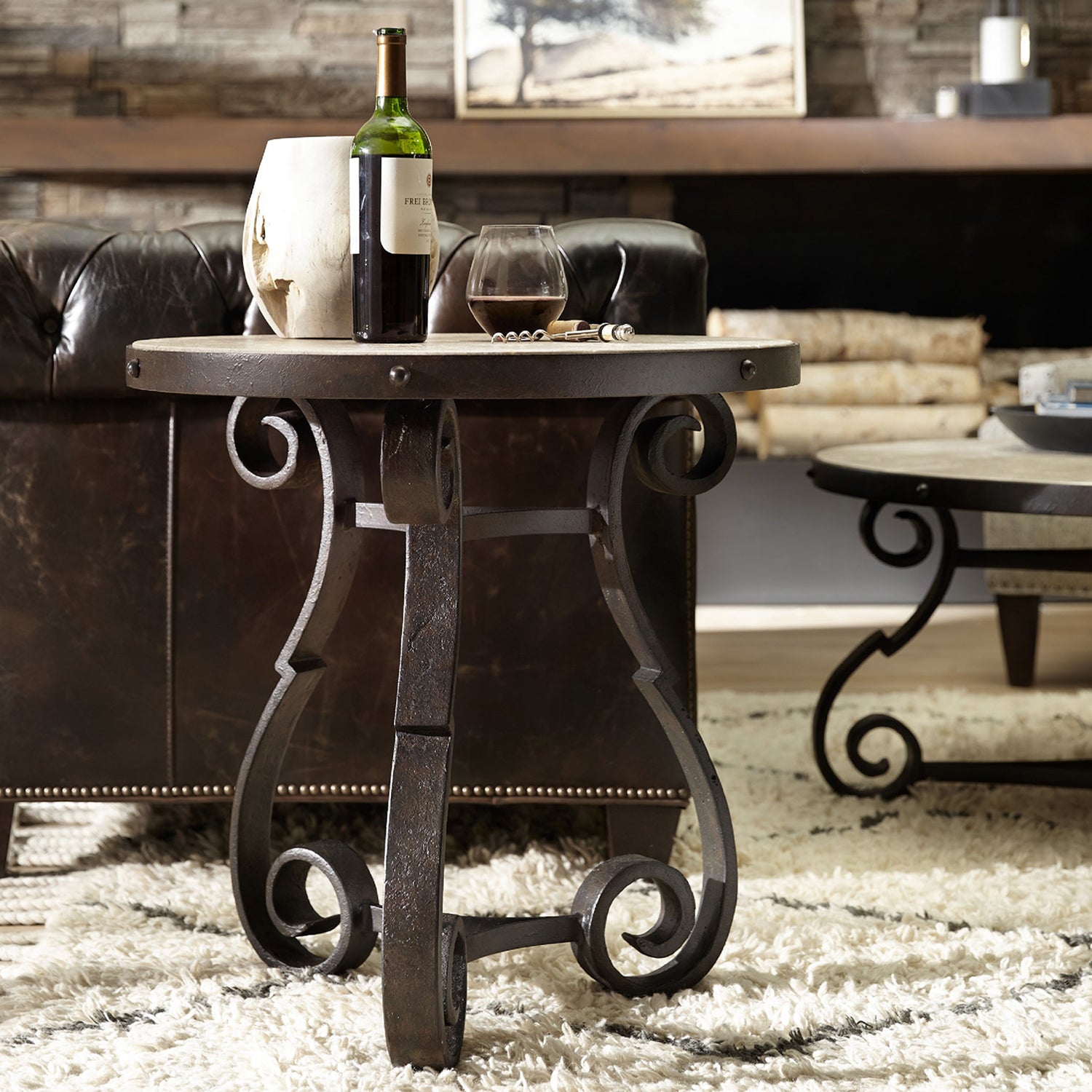 Hooker Furniture Luckenbach Metal and Stone End Table