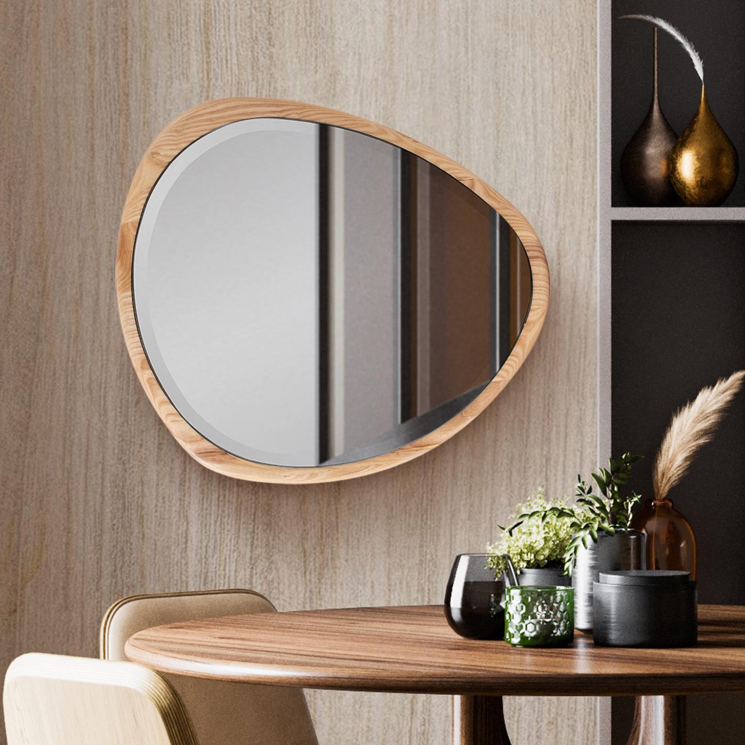 Dragmar Asymmetrical Wood Wall Mirror