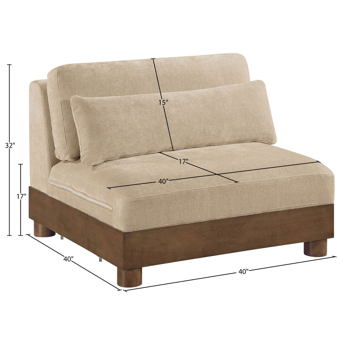 Turin Beige Chenille Fabric Upholstered Modular Armless Chair