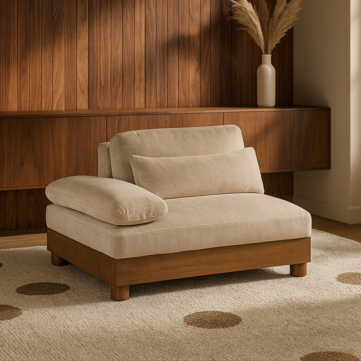 Turin Beige Chenille Fabric Upholstered Modular Left Arm Chair