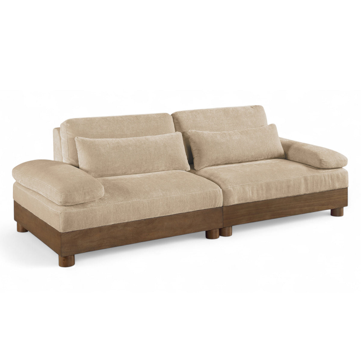 Turin 95.5" Beige Chenille Fabric Upholstered 2pc. Modular Sofa in beige chenille, walnut frame, primary product view