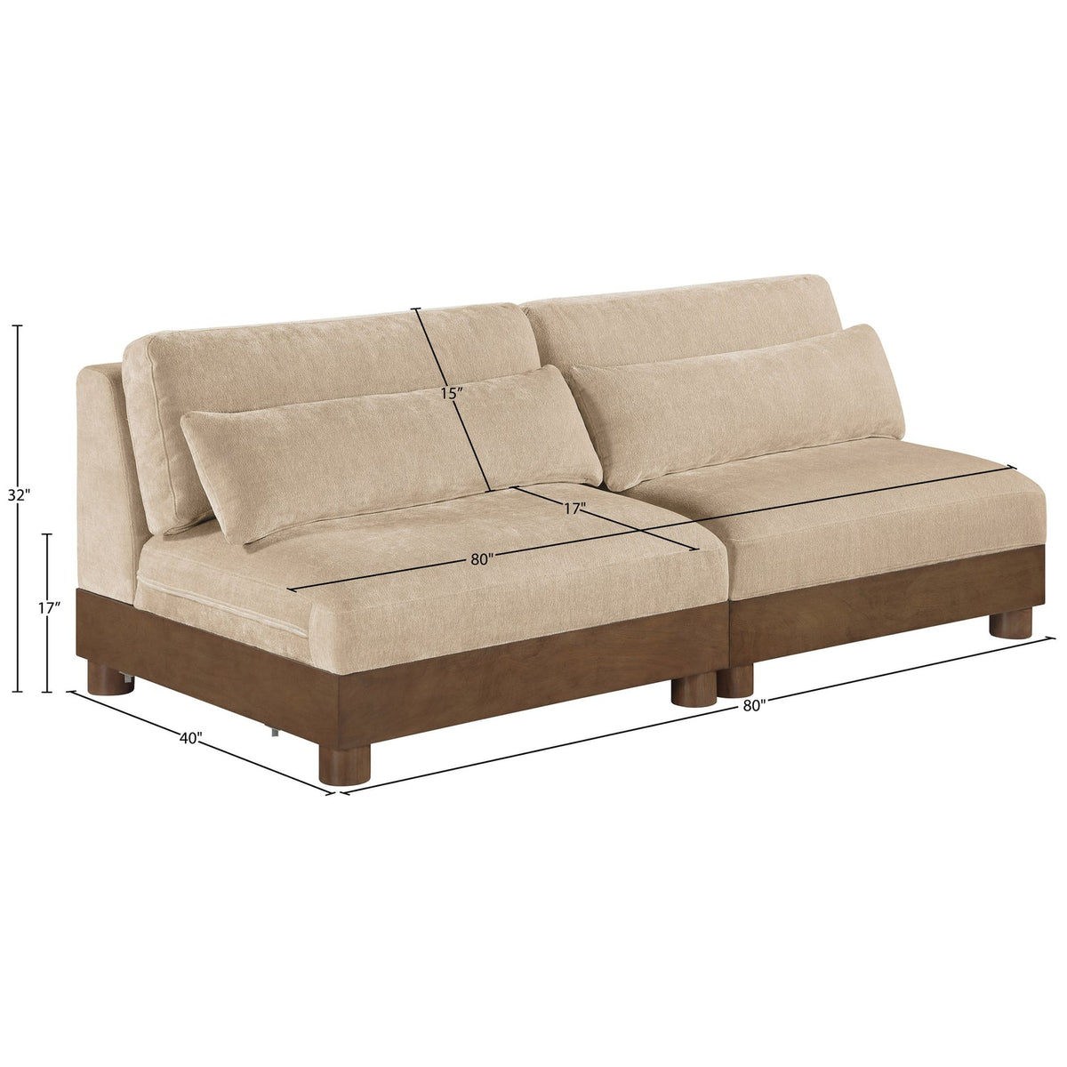 Turin 80in Beige Chenille Fabric Upholstered 2 Piece Modular Sofa