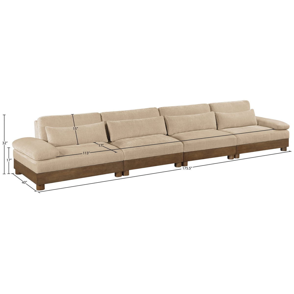 Turin 175.5in Beige Chenille Fabric Upholstered 4 Piece Modular Sofa
