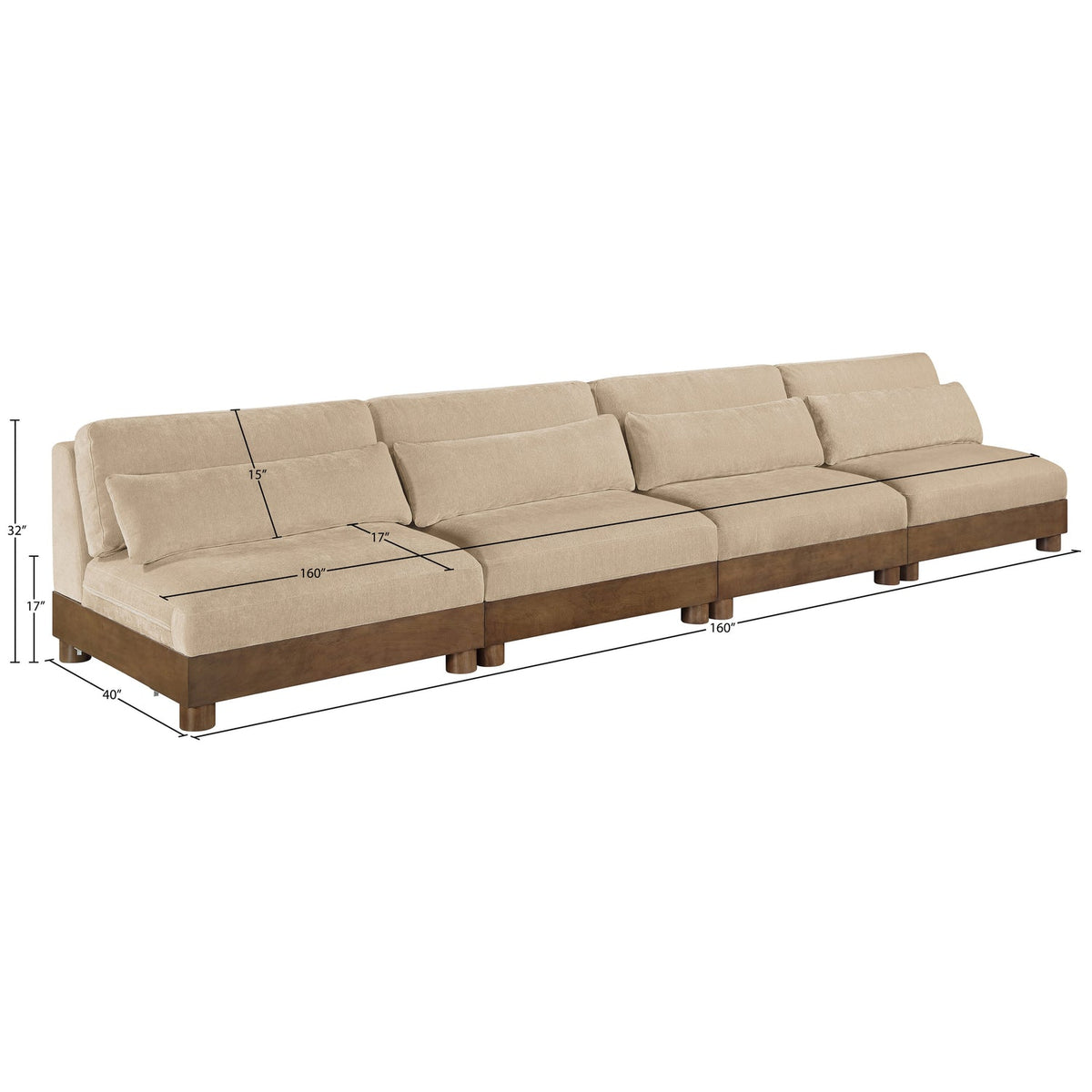 Turin 16 0in Beige Chenille Fabric Upholstered 4 Piece. Modular Sofa