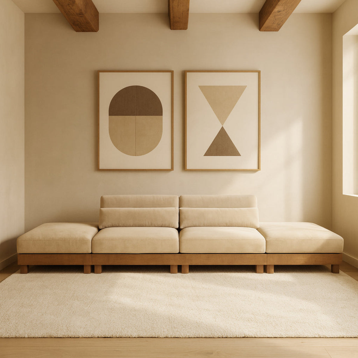 Turin 16 0in Beige Chenille Fabric Upholstered 4 Piece. Modular Sofa