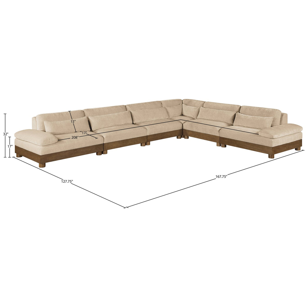 Turin 167.75in Beige Chenille Fabric Upholstered 6 Piece Modular Sectional Sofa
