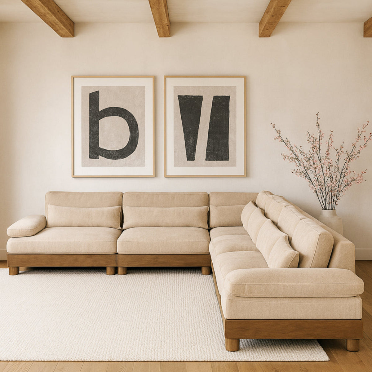 Turin 167.75in Beige Chenille Fabric Upholstered 6 Piece Modular Sectional Sofa