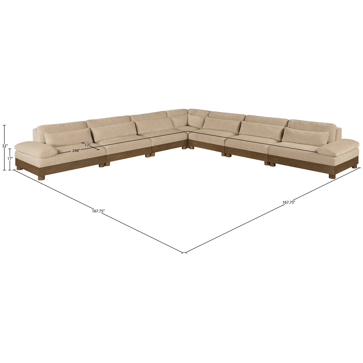 Turin 167.75in Beige Chenille Fabric Upholstered 7 Piece Modular Sectional Sofa