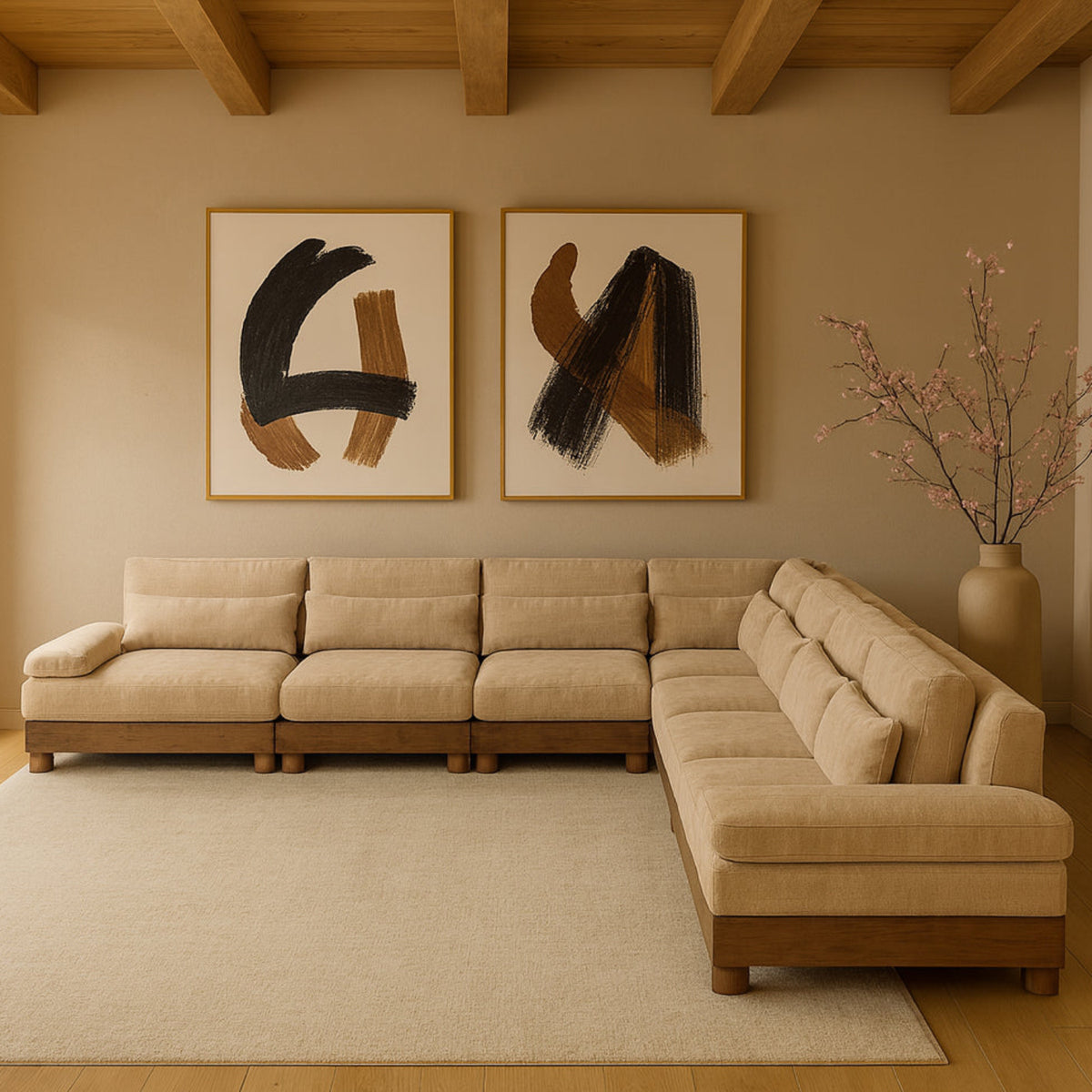 Turin 167.75in Beige Chenille Fabric Upholstered 7 Piece Modular Sectional Sofa