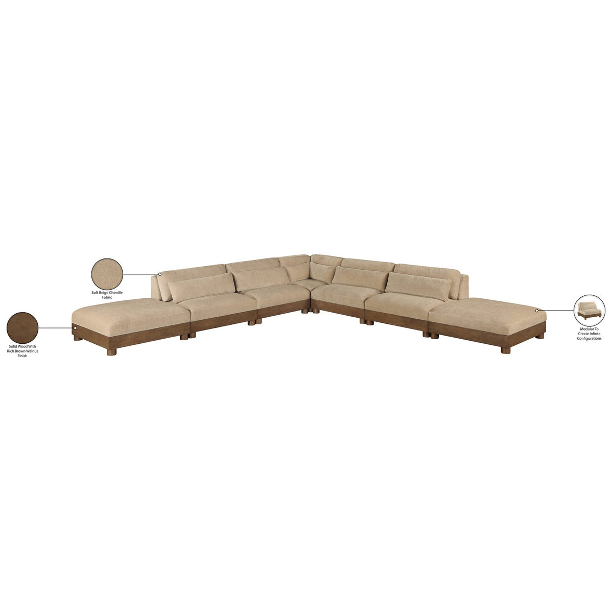 Turin 160in Beige Chenille Fabric Upholstered 7 Piece Modular Sectional Sofa