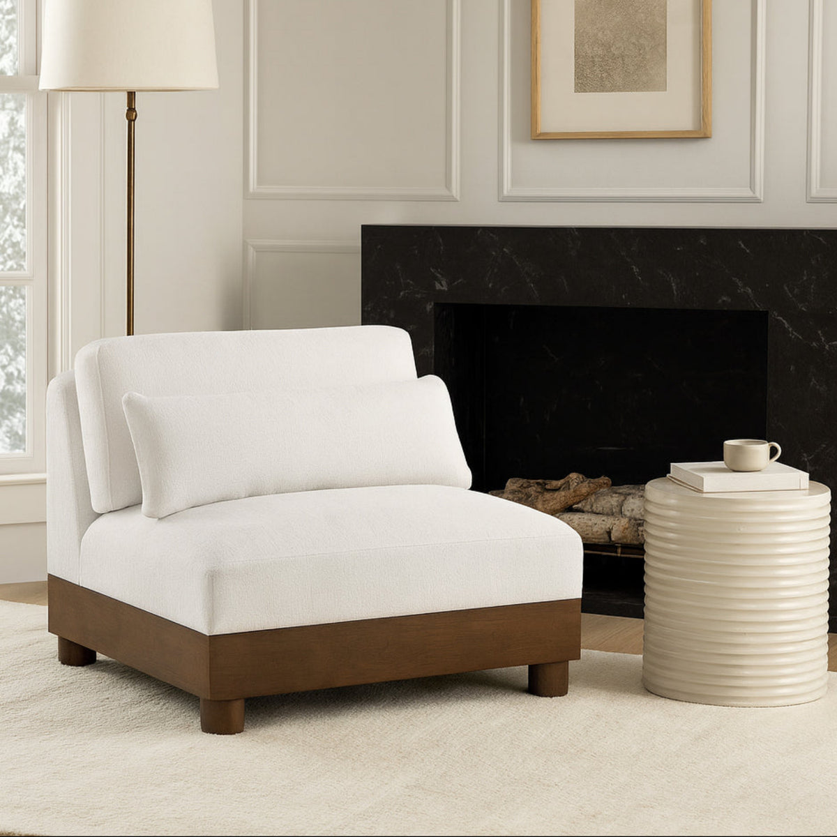 Turin Cream Chenille Fabric Upholstered Modular Armless Chair