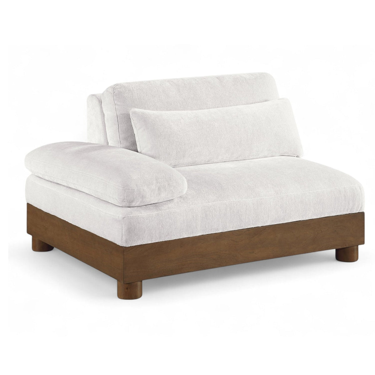 Turin Cream Chenille Fabric Upholstered Modular Left Arm Chair in cream chenille, walnut frame, primary product view
