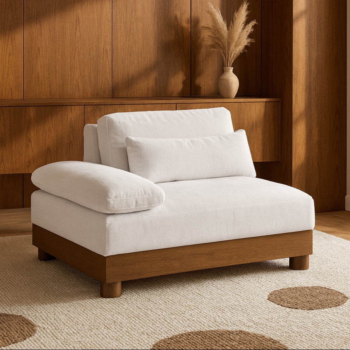Turin Cream Chenille Fabric Upholstered Modular Left Arm Chair