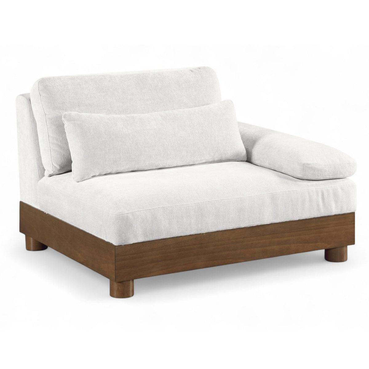 Turin Cream Chenille Fabric Upholstered Modular Right Arm Chair in cream chenille fabric, primary product view