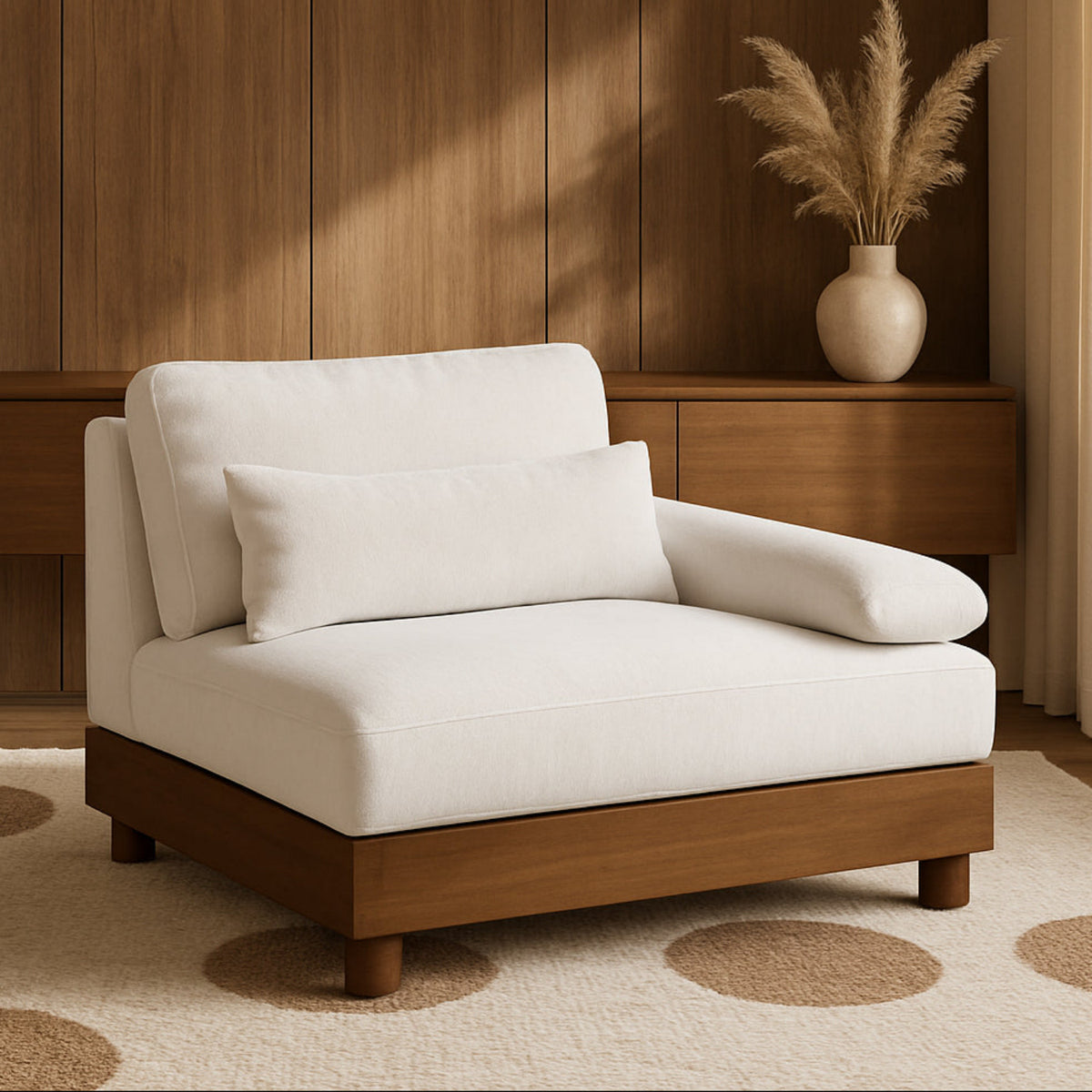 Turin Cream Chenille Fabric Upholstered Modular Right Arm Chair