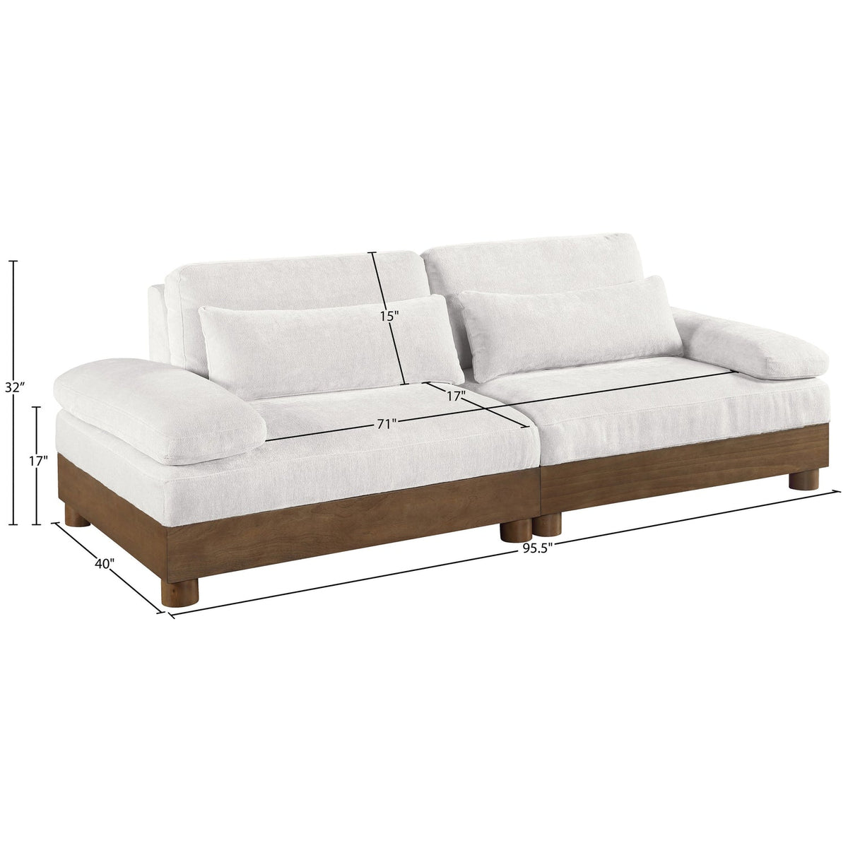 Turin 95.5in Cream Chenille Fabric Upholstered 2 Piece Modular Sofa