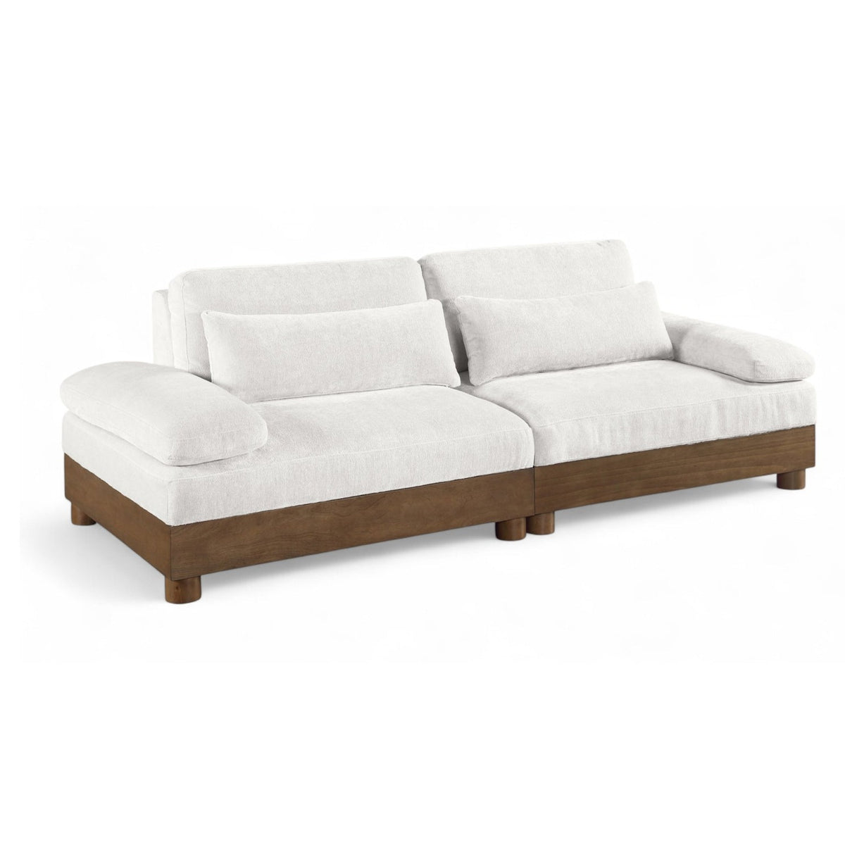 Turin 95.5" Cream Chenille Fabric Upholstered 2pc. Modular Sofa in cream chenille, walnut frame, primary product view
