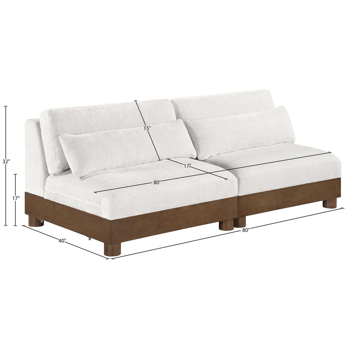Turin 80in Cream Chenille Fabric Upholstered 2 Piece Modular Sofa