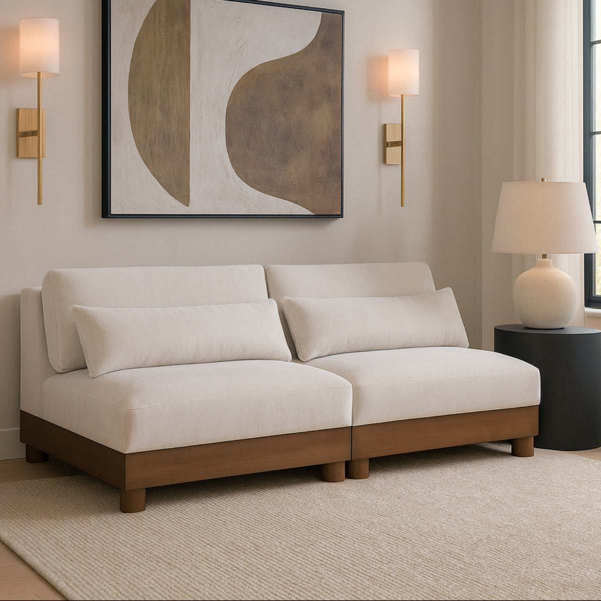Turin 8 0in Cream Chenille Fabric Upholstered 2Piece. Modular Sofa