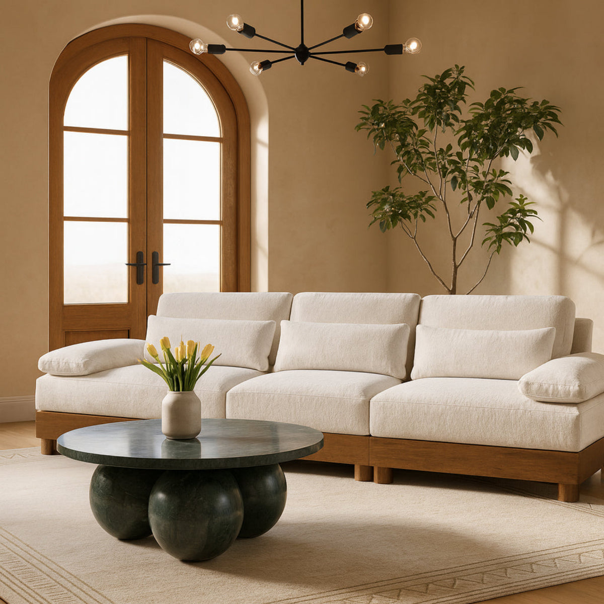 Turin 13 5 .5in Cream Chenille Fabric Upholstered 3 Piece. Modular Sofa