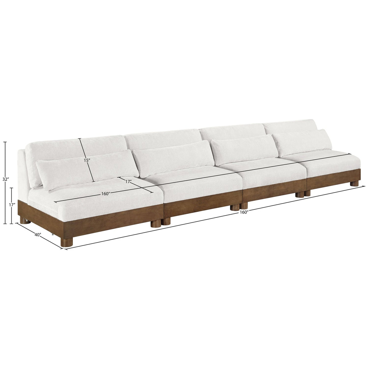Turin 16 0in Cream Chenille Fabric Upholstered 4 Piece. Modular Sofa