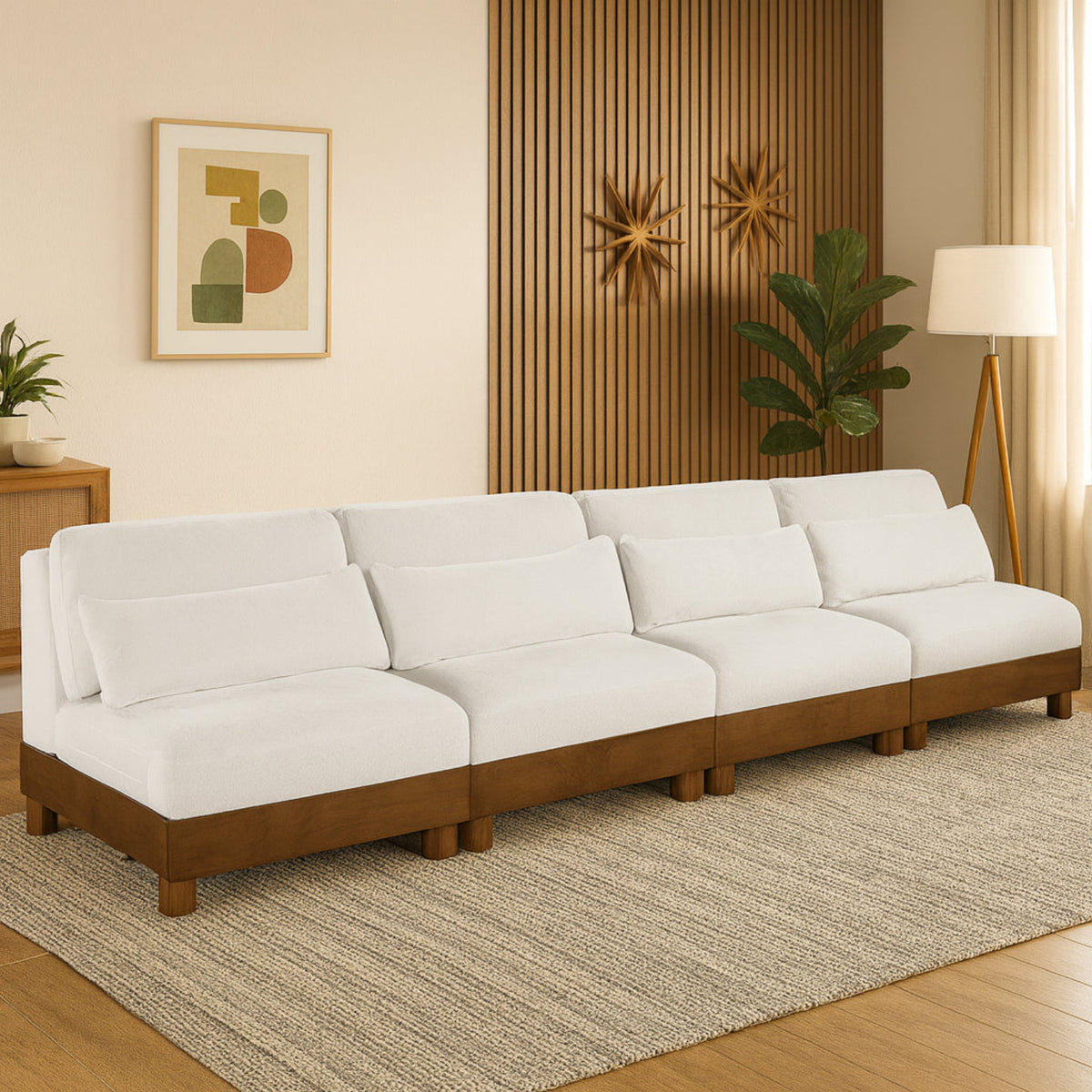 Turin 16 0in Cream Chenille Fabric Upholstered 4 Piece. Modular Sofa