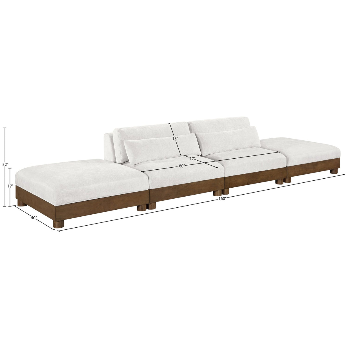 Turin 16 0in Cream Chenille Fabric Upholstered 4 Piece. Modular Sofa