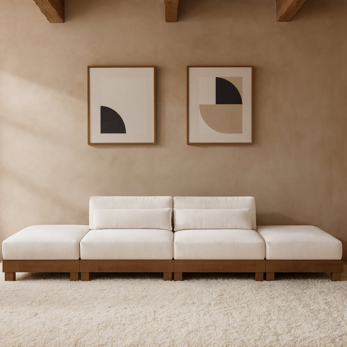 Turin 16 0in Cream Chenille Fabric Upholstered 4 Piece. Modular Sofa