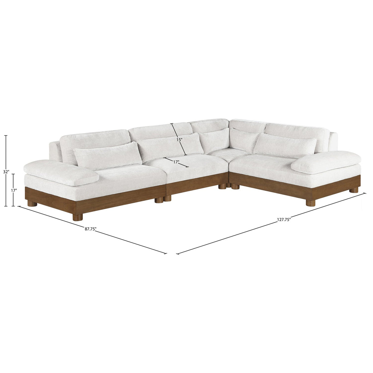 Turin 127.75in Cream Chenille Fabric Upholstered 4 Piece Modular Sectional Sofa