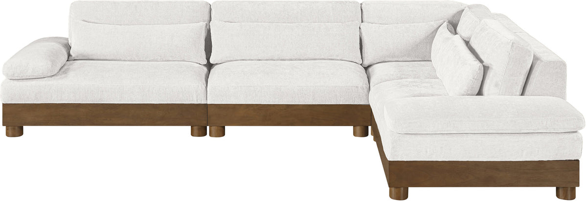 Turin 127.75in Cream Chenille Fabric Upholstered 4 Piece Modular Sectional Sofa