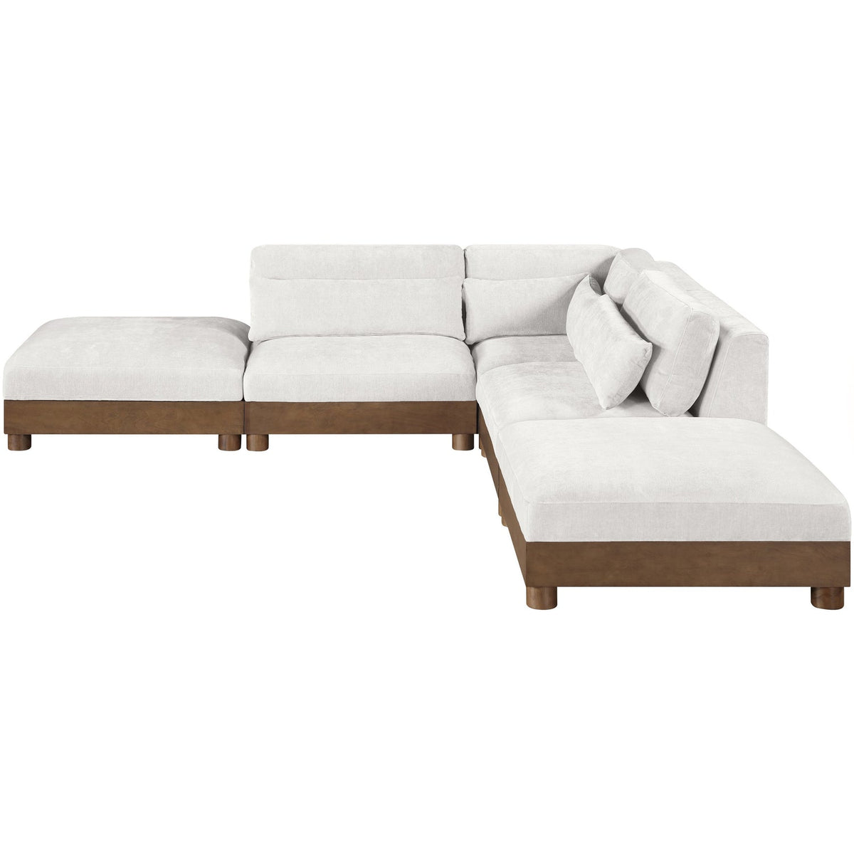 Turin 120in Cream Chenille Fabric Upholstered 5 Piece Modular Sectional Sofa