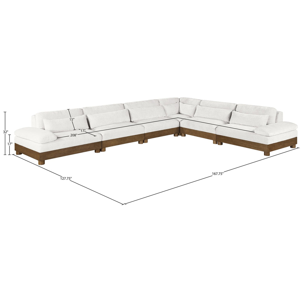 Turin 167.75in Cream Chenille Fabric Upholstered 6 Piece Modular Sectional Sofa