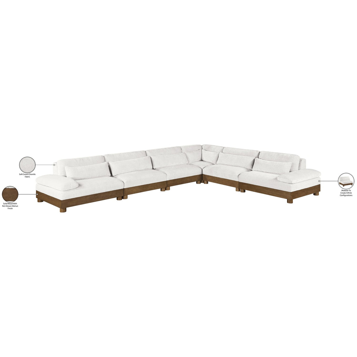 Turin 167.75in Cream Chenille Fabric Upholstered 6 Piece Modular Sectional Sofa