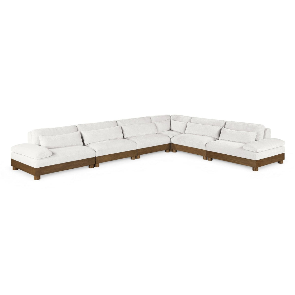 Turin 167.75" Cream Chenille Fabric Upholstered 6pc. Modular Sectional with walnut finish, primary product view