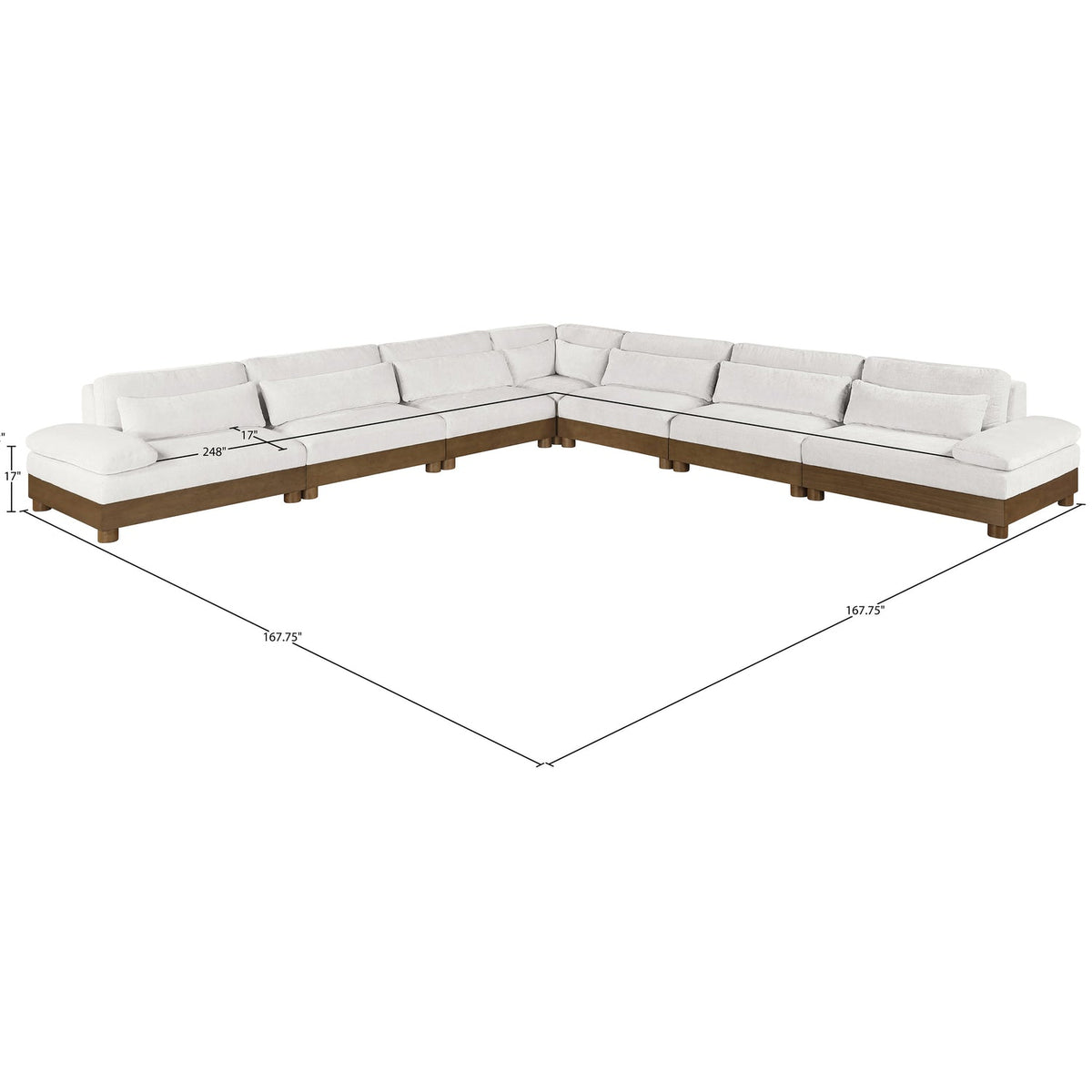 Turin 167.75in Cream Chenille Fabric Upholstered 7 Piece Modular Sectional Sofa