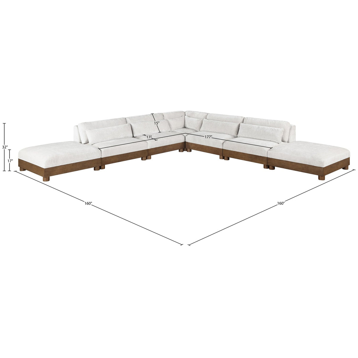 Turin 160in Cream Chenille Fabric Upholstered 7 Piece Modular Sectional Sofa
