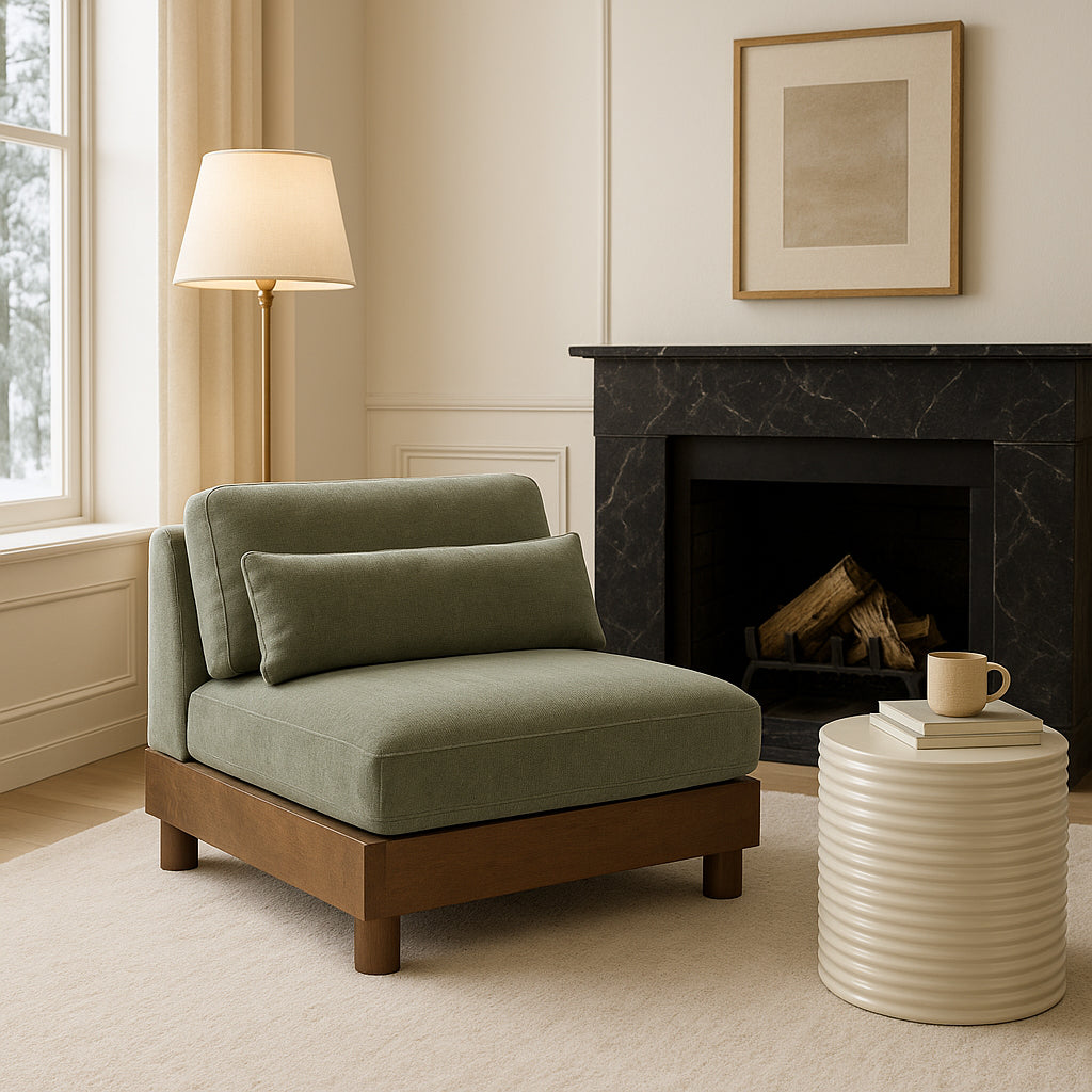 Turin Green Chenille Fabric Upholstered Modular Armless Chair