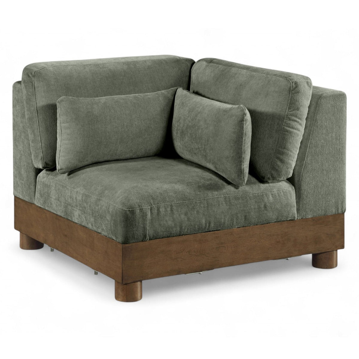 Turin Green Chenille Fabric Upholstered Modular Corner Chair in green chenille fabric, primary product view