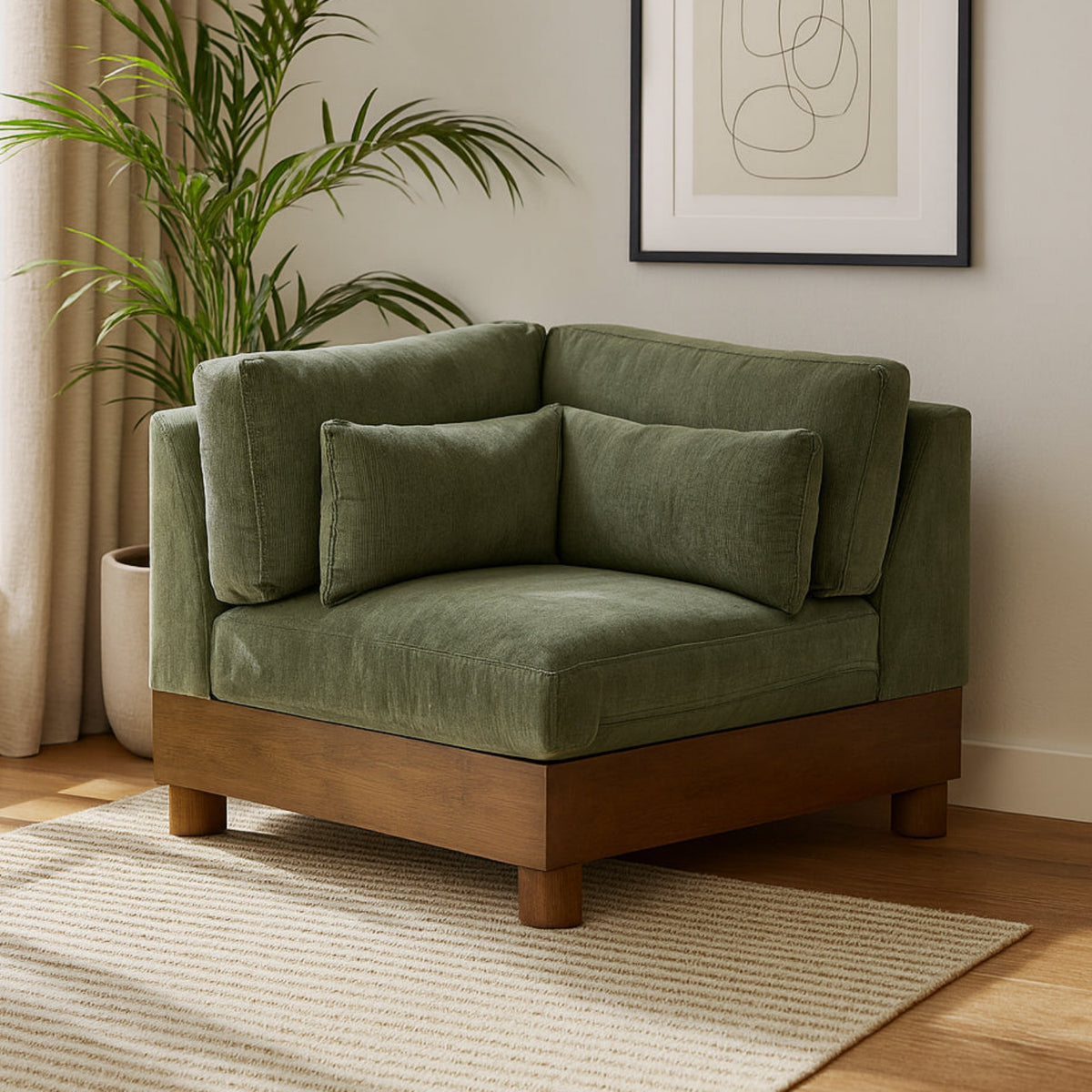 Turin Green Chenille Fabric Upholstered Modular Corner Chair