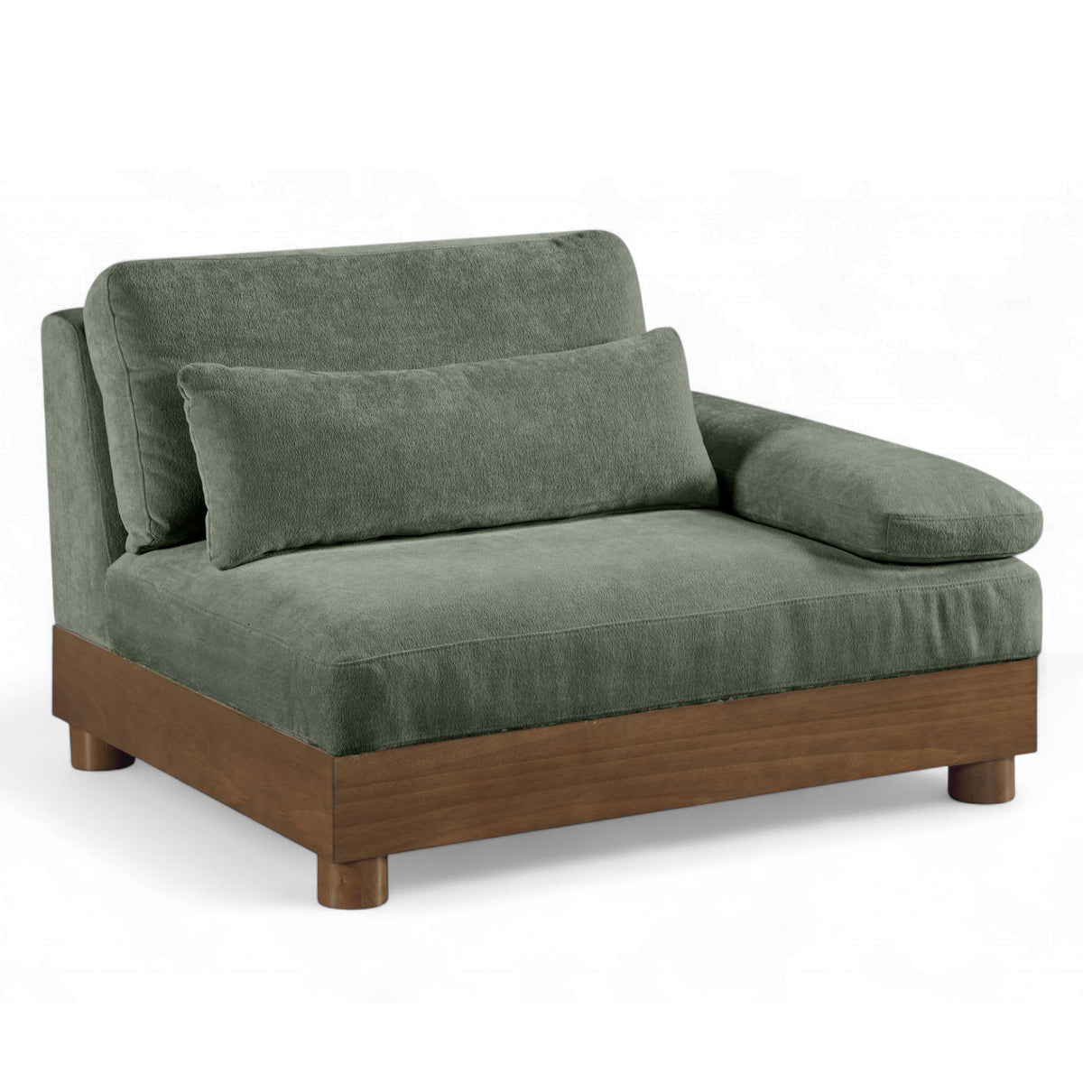 Turin Green Chenille Fabric Upholstered Modular Right Arm Chair in green chenille fabric, primary product view