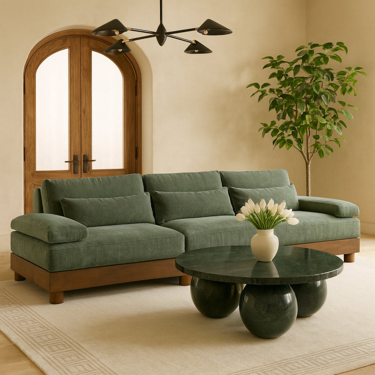 Turin 13 5 .5in Green Chenille Fabric Upholstered 3 Piece. Modular Sofa