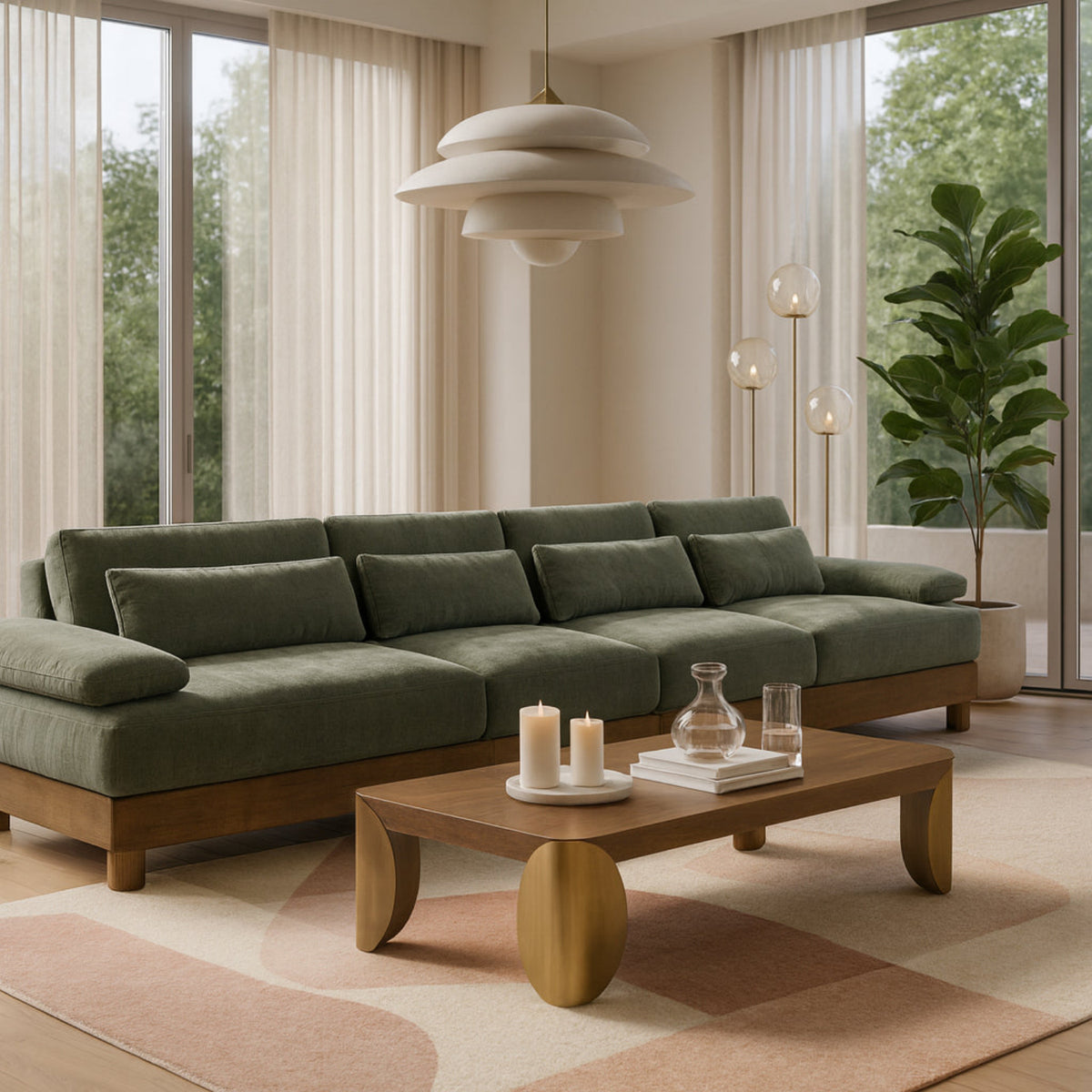 Turin 175.5in Green Chenille Fabric Upholstered 4 Piece Modular Sofa