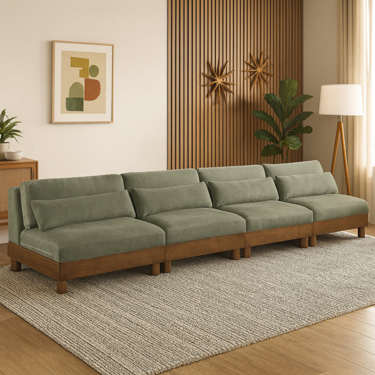Turin 16 0in Green Chenille Fabric Upholstered 4 Piece. Modular Sofa