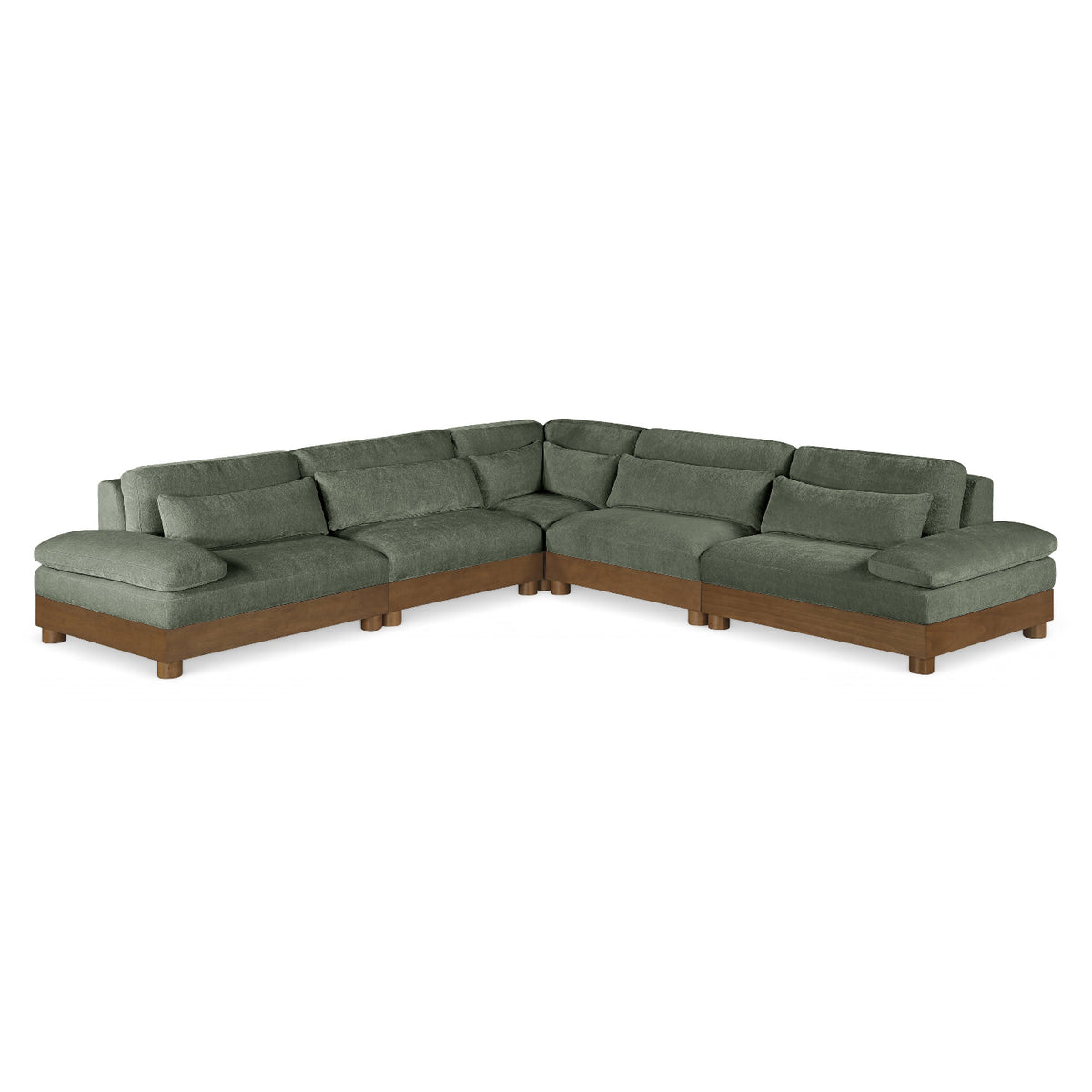 Turin 127.75" Green Chenille Fabric Upholstered 5pc. Modular Sectional in green chenille, primary product view