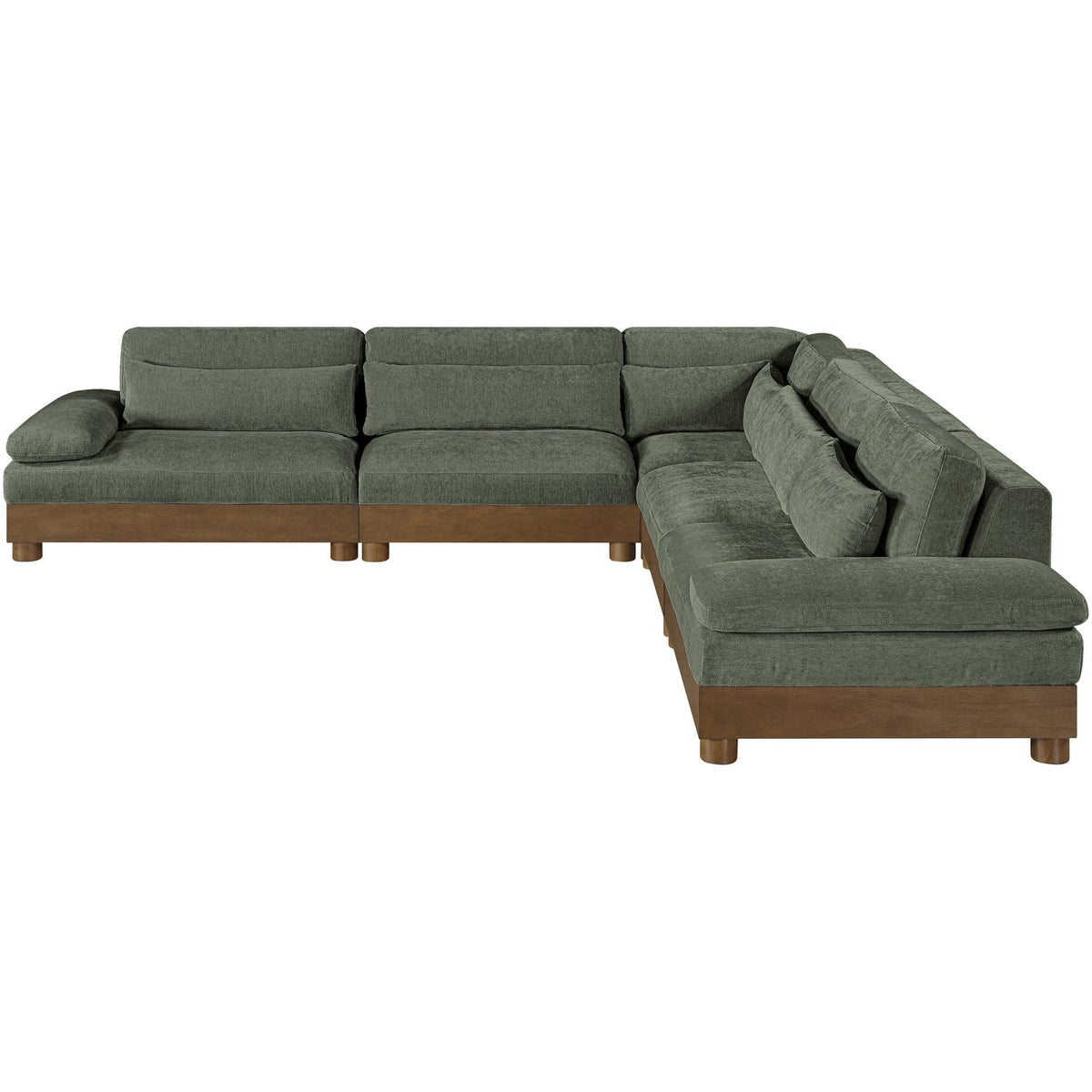 Turin 127.75in Green Chenille Fabric Upholstered 5 Piece Modular Sectional Sofa
