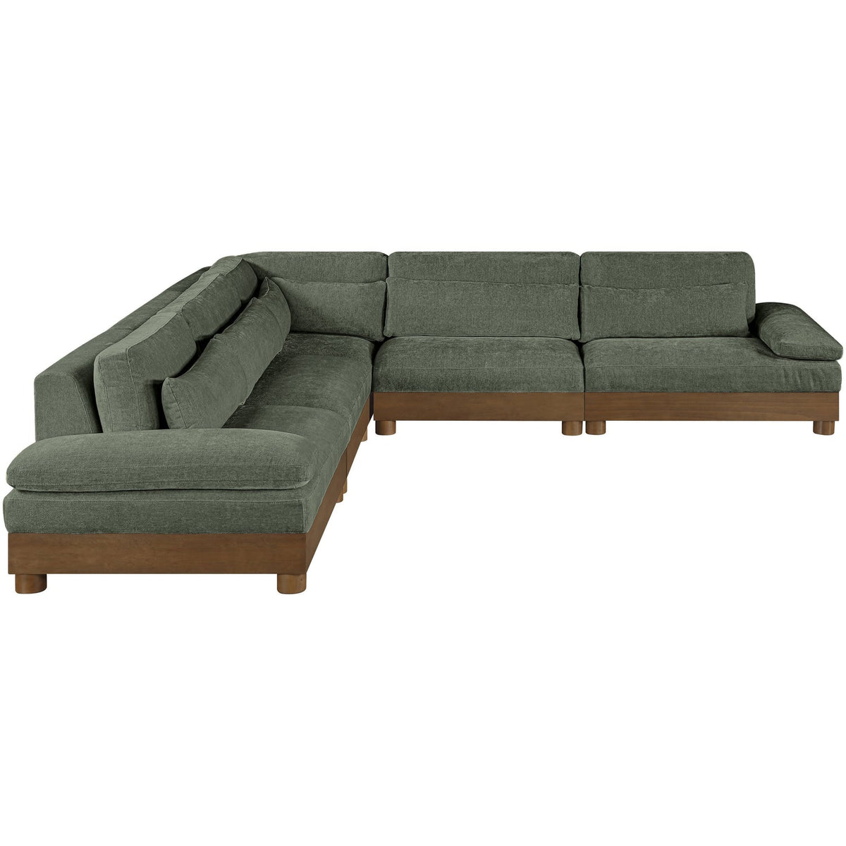 Turin 127.75in Green Chenille Fabric Upholstered 5 Piece Modular Sectional Sofa