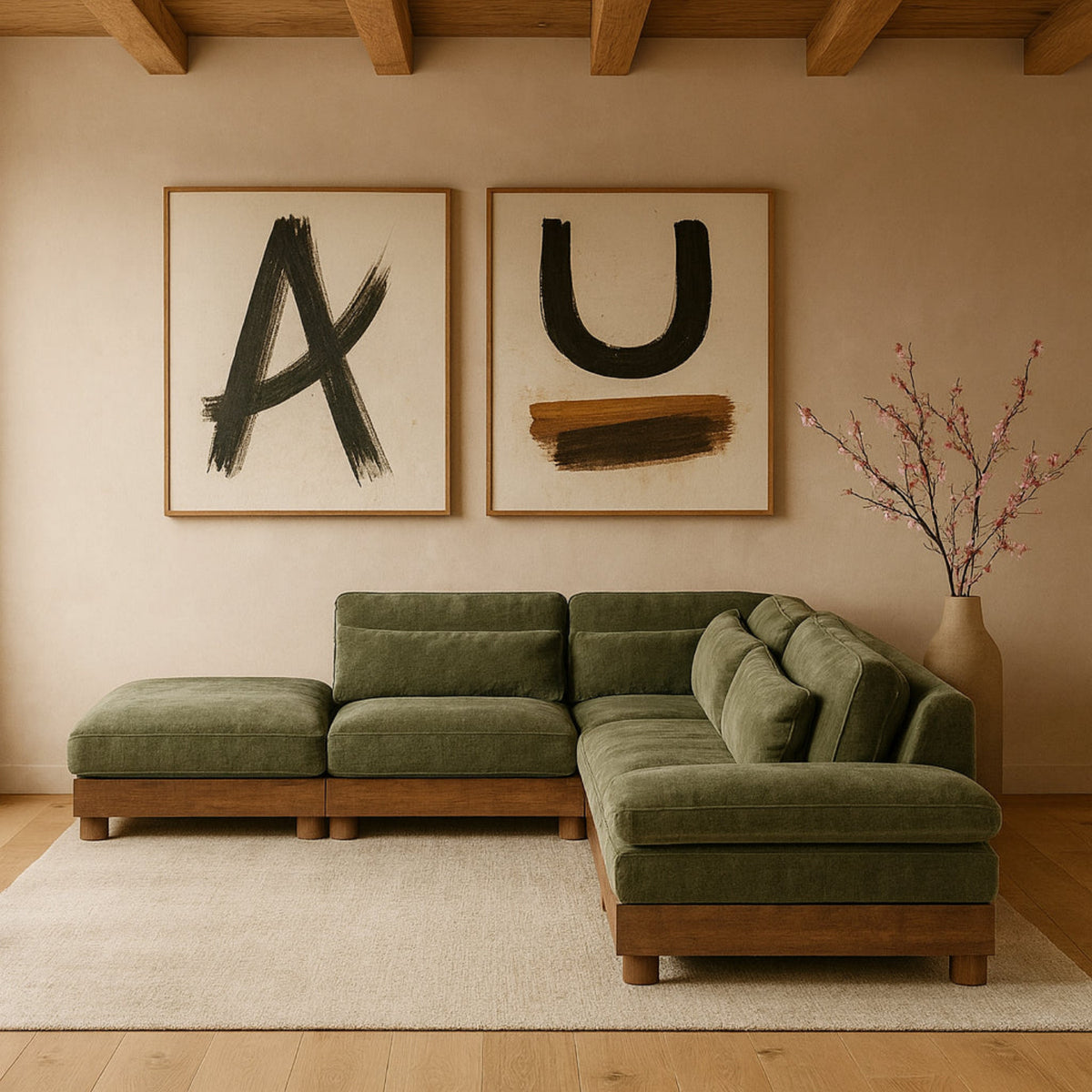 Turin 127.75in Green Chenille Fabric Upholstered 5 Piece Modular Sectional Sofa