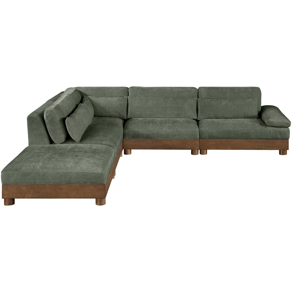 Turin 127.75in Green Chenille Fabric Upholstered 5 Piece Modular Sectional Sofa