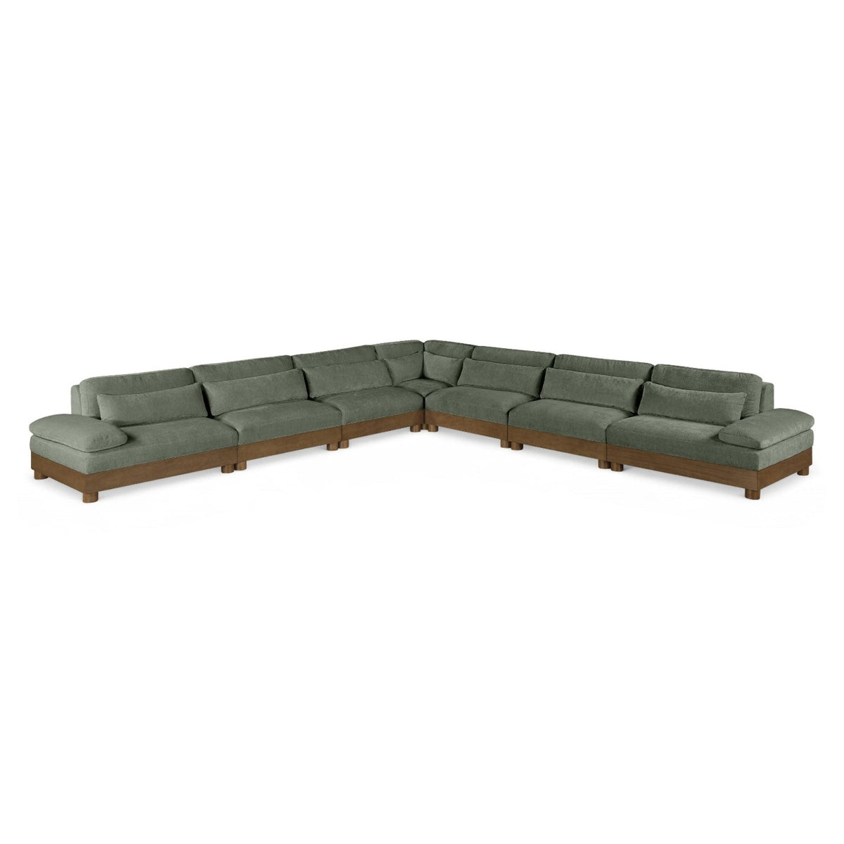 Turin 167.75" Green Chenille Fabric Upholstered 7pc. Modular Sectional in green, primary product view