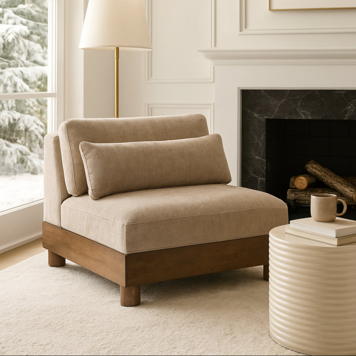 Turin Taupe Chenille Fabric Upholstered Modular Armless Chair